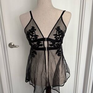 Thistle and Spire Black Cornelia Babydoll Sheer Lace Chemise